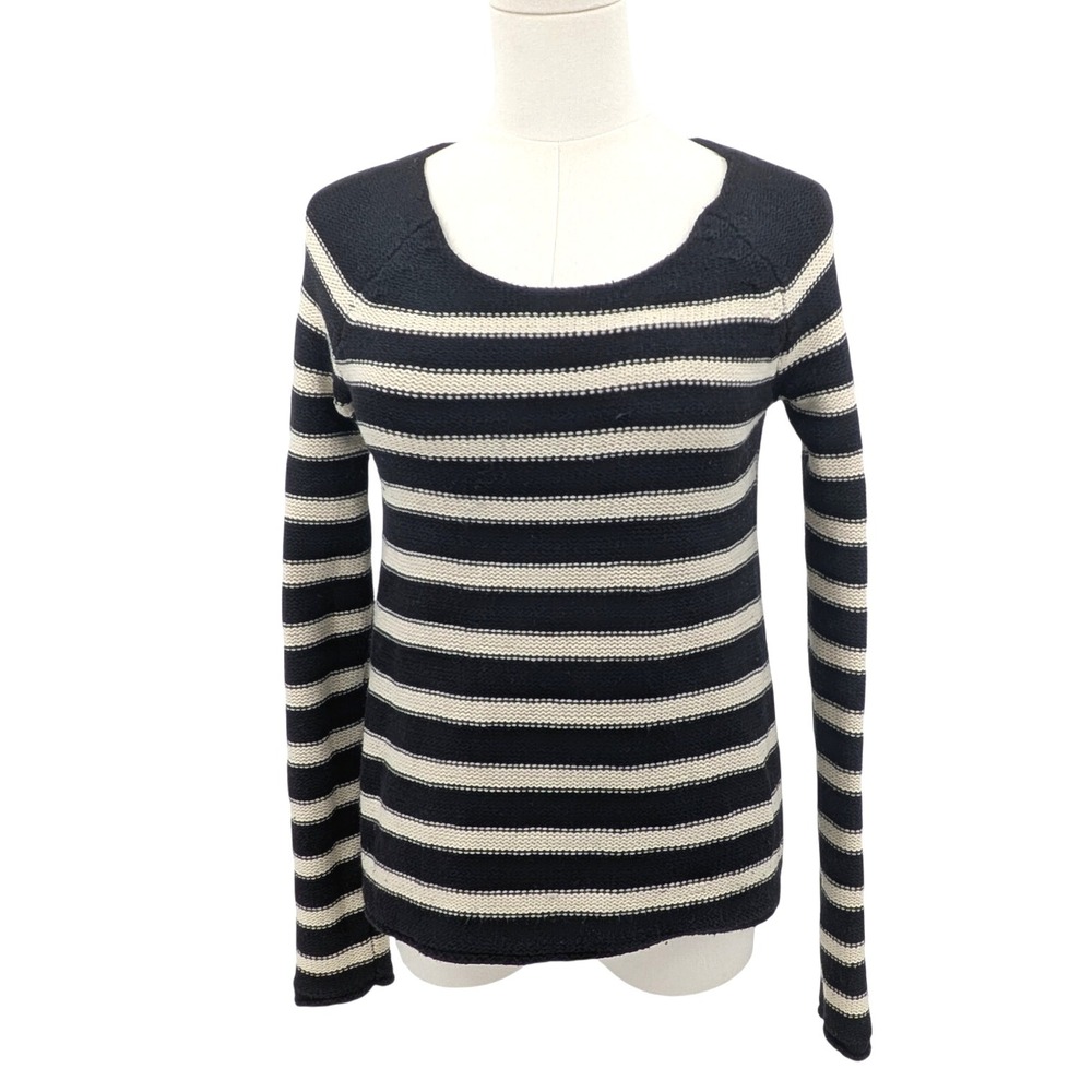 Old Navy Black & Cream Striped Knit Sweater Scoop Neck Nautical Minimalist Sz XS